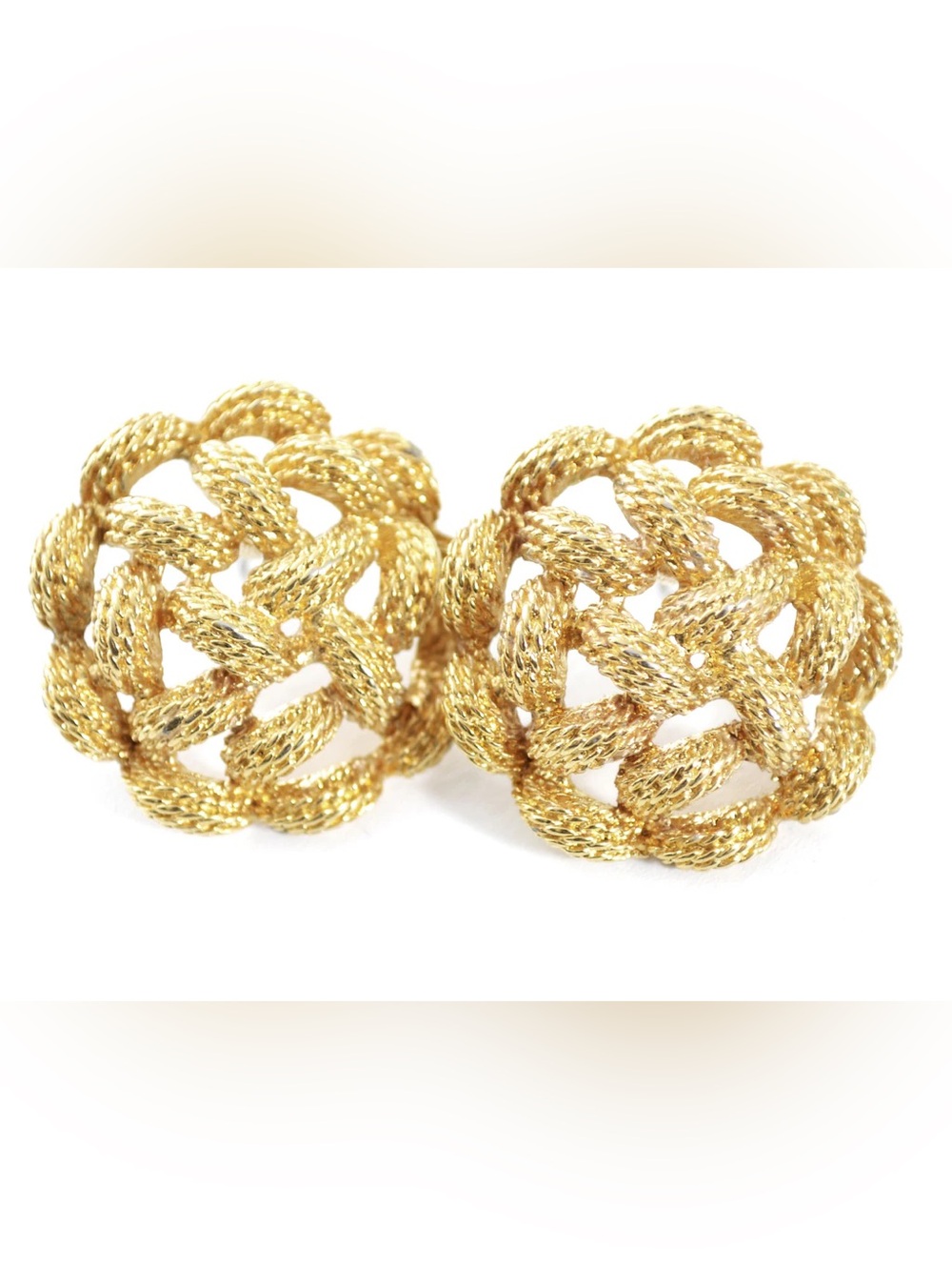Signed Monet Round Textured Woven Gold Tone Comfort Clip On Earrings EUC